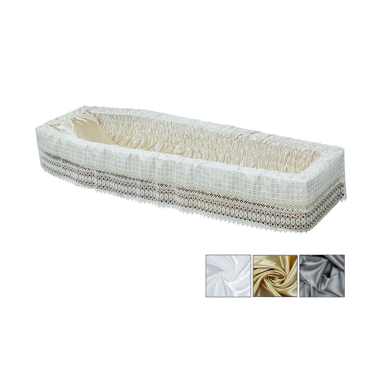 IMBOTTITURA IN RASO CON PIZZO MACRAME CHAMPAGNE